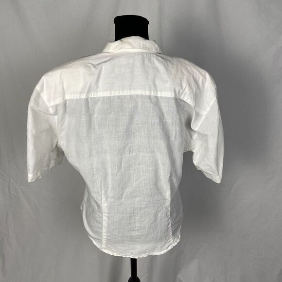 Vintage Cotton Ramie White Cropped Safari Button Down Shirt - Women’s M - Picture 4 of 6